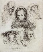 REMBRANDT Harmenszoon van Rijn Studies of the Head of Saskia and Others oil painting picture wholesale
